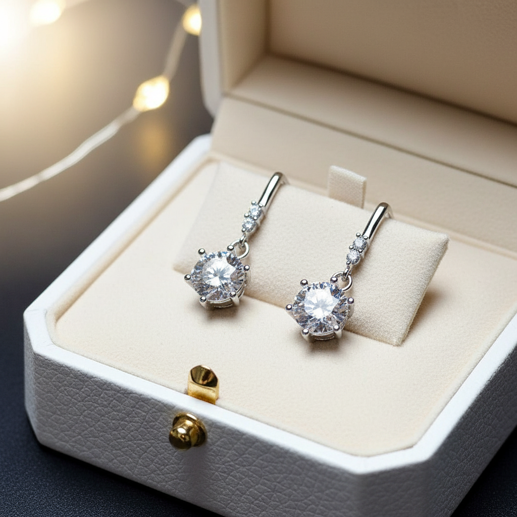 One Carat Moissanite Stud Earrings – Sterling Silver, Classic Brilliant Cut, 1ct Total - Eterna