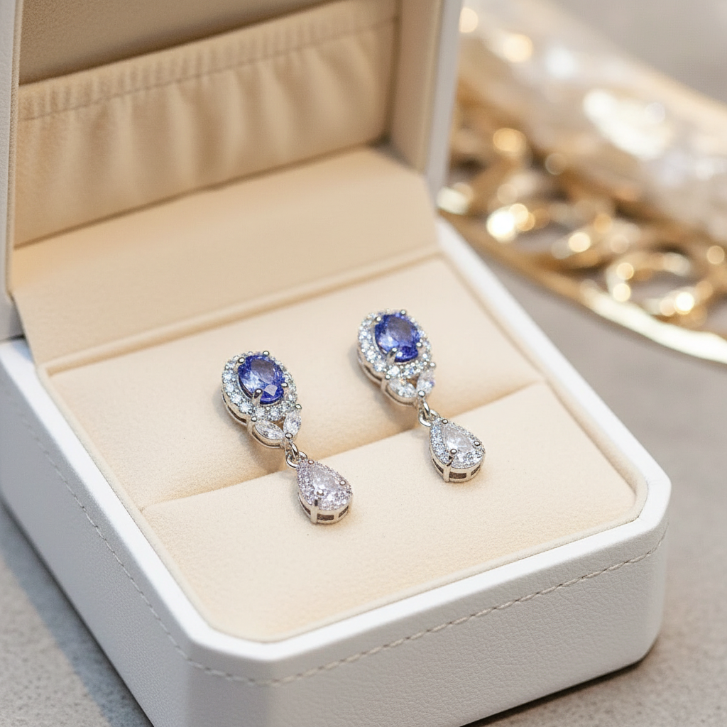 Natural Tanzanite Stud Earrings – Delicate 4x5mm, Korean Style, Women's Jewelry - Eterna