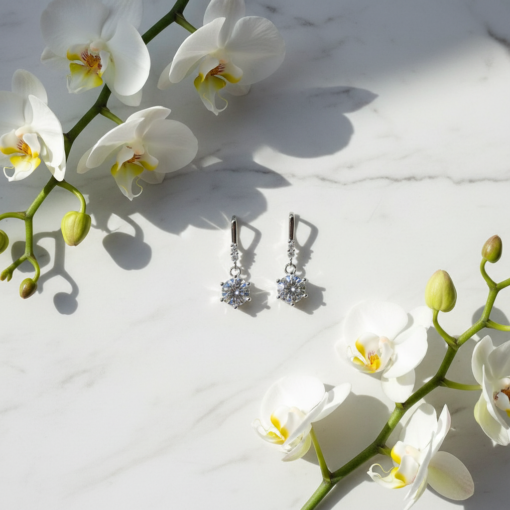 One Carat Moissanite Stud Earrings – Sterling Silver, Classic Brilliant Cut, 1ct Total - Eterna