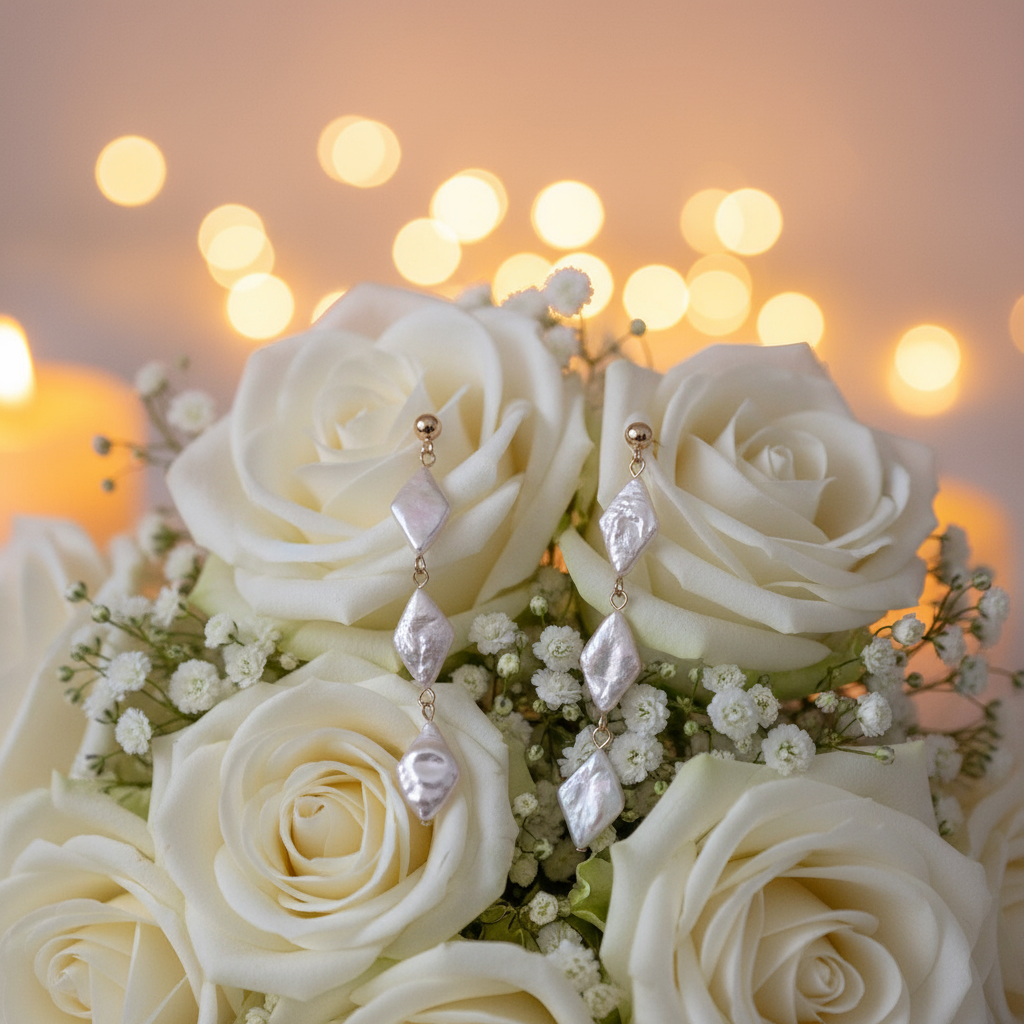 Natural Baroque Pearl Rhombus Earrings – Mother of Pearl, Statement 6cm, Pierced & Non-Pierced Options - Eterna