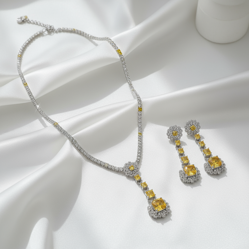 Luxury Zircon Flower Jewelry Set – Pendant Necklace & Earrings, Four Colors, Elegant Gift Set - Eterna