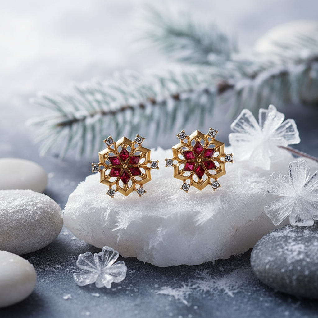 Snowflake Ruby Antique Retro Ear Clips – Vintage Glamour, No Piercing Required - Eterna